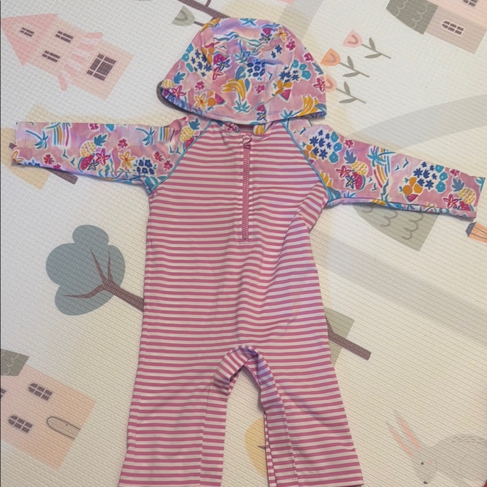 Coolibar Pink Floral UPF 50 + Hooded One Piece 6M